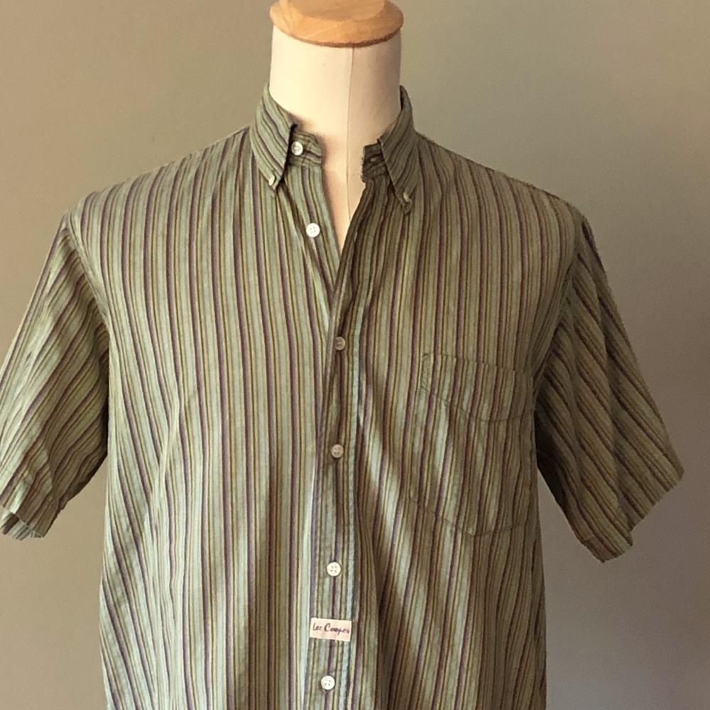 LEE COOPER Men's Short Sleeve, Green Button Down